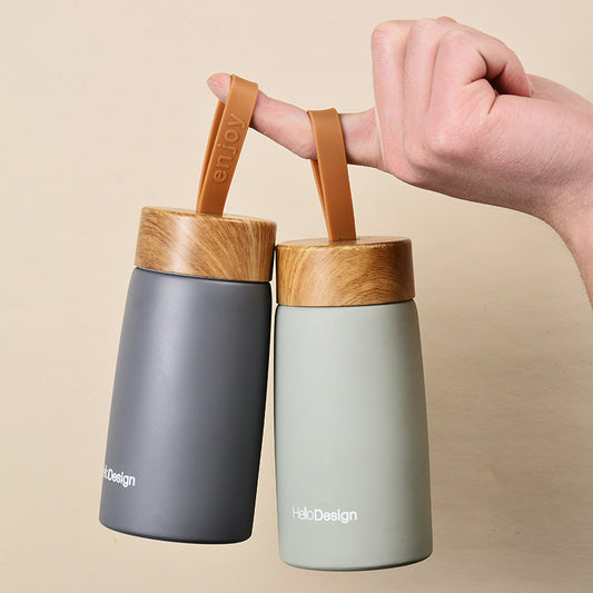 Mini-Gourde Isotherme "L'Urbaine" – Acier Inox 304 & Bouchon Bois (280ml)